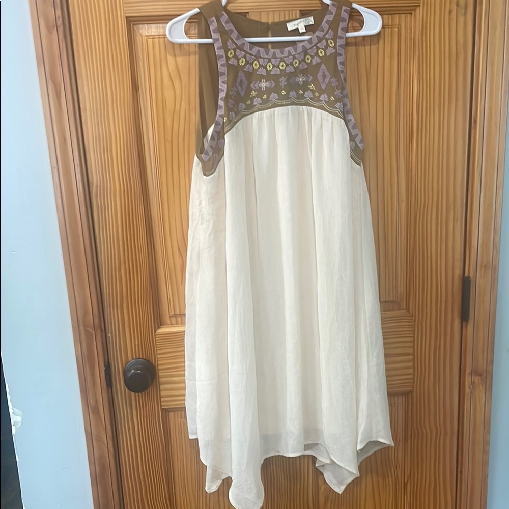 Mystree Cream and Brown Embroidered Kids Dress